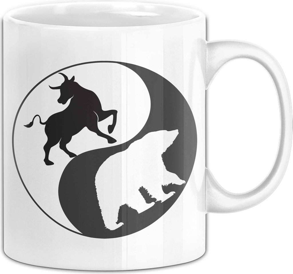 Börse Tasse Geschenk Bull Bear Aktien Geschenkidee Geldanlage Trader Becher (Weiß)