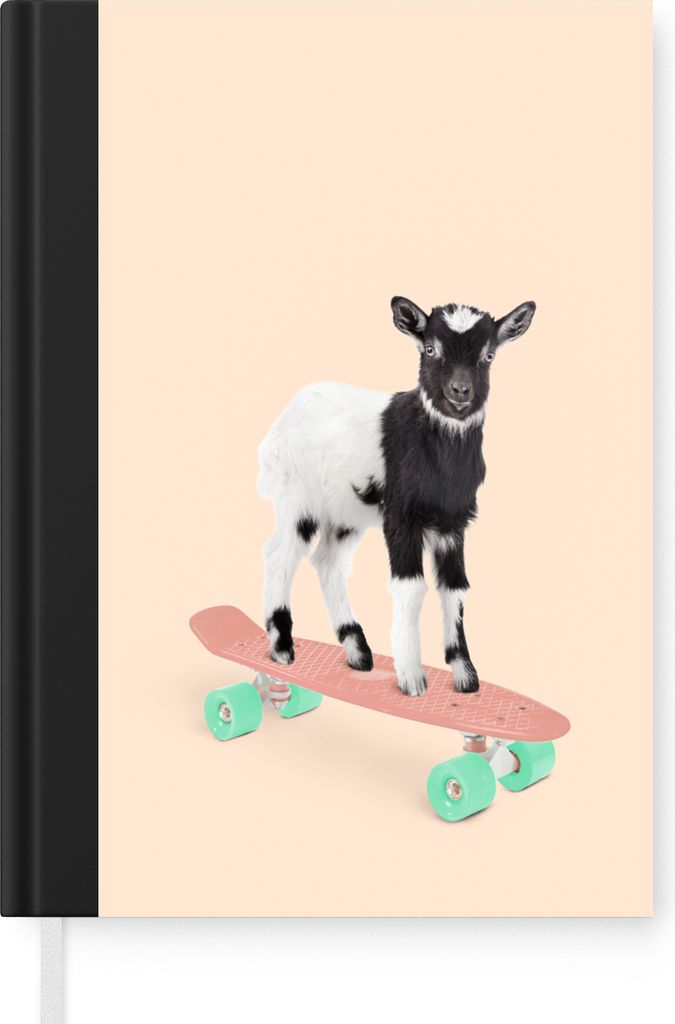MuchoWow Notizbuch Tagebuch Haushaltsbuch Notebook A5 Ziege - Schwarz - Skateboard - Weiß - Tiere - Notizblock - Notizheft - Notebook - Schreibb...