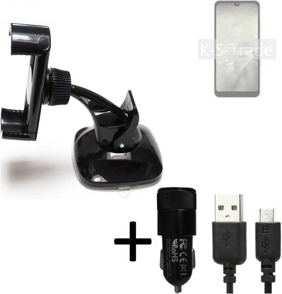 K-S-Trade Halterung kompatibel mit Sharp Aquos Wish2 Windschutzscheibe / Armaturenbrett + LADEGERÄT mit Mico USB Kabel Autohalterung KFZ Halter