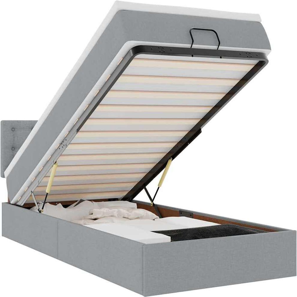 vidaXL Ottomane Bett mit Matratze & LEDs Hellgrau 90x200 cm Stoff