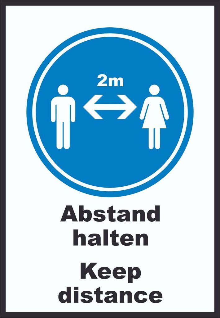 Abstand halten Keep distance Symbol und Text Schild A1 Rückseite selbstklebend