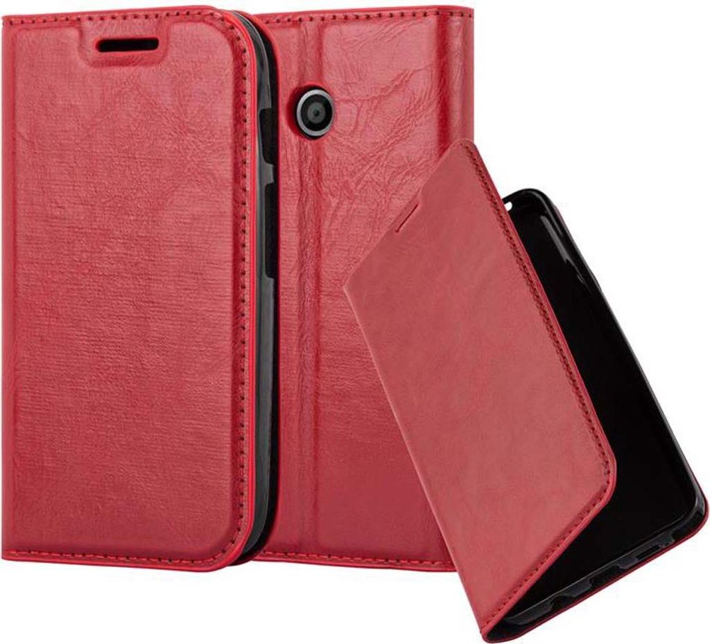 Cadorabo Hülle für Motorola MOTO E1 Schutz Hülle in Rot Handyhülle Etui Case Cover Magnetverschluss