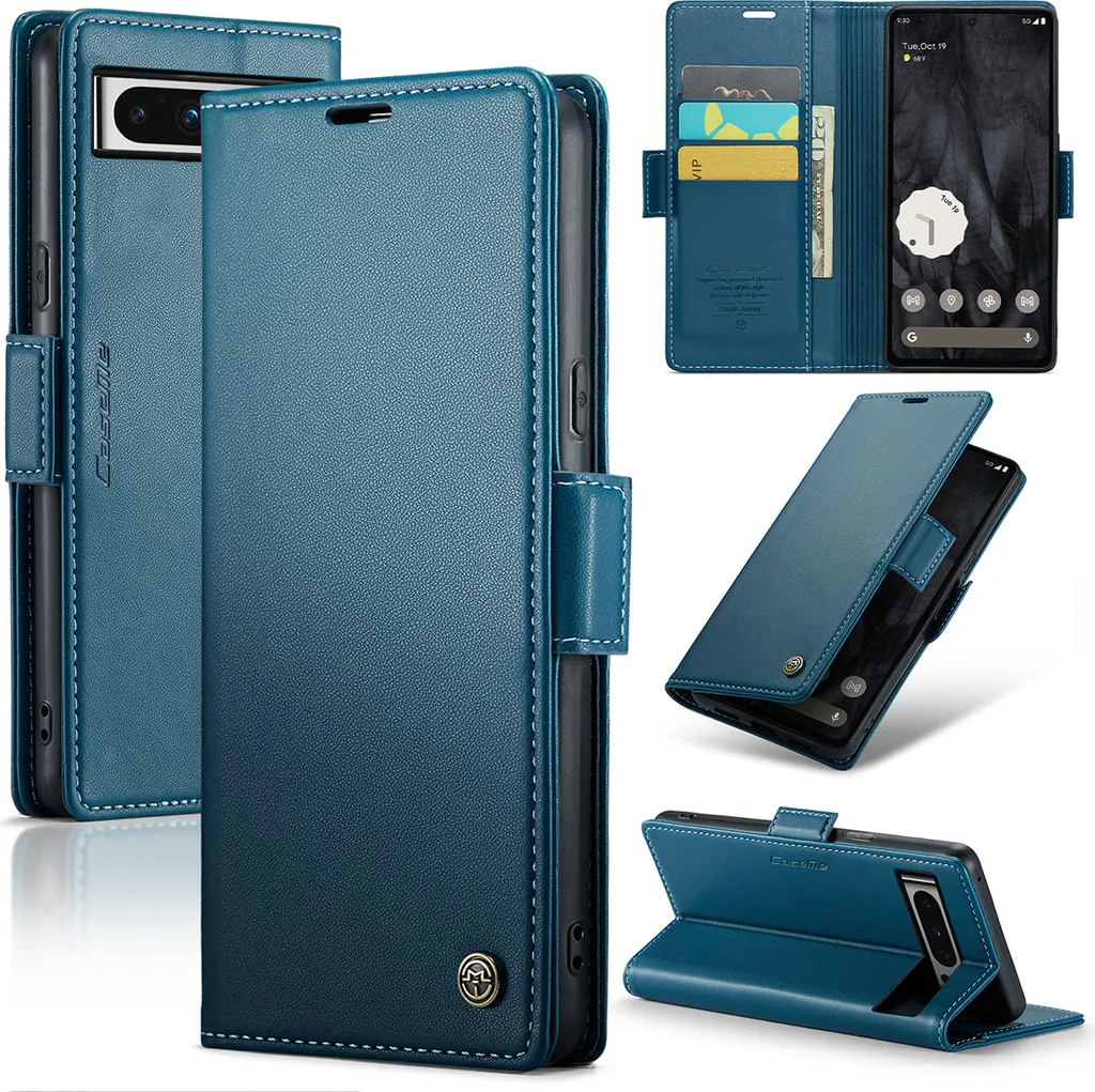 Custodia Blu Google Pixel 8 Pro: Pelle Morbida e Sicurezza RFID