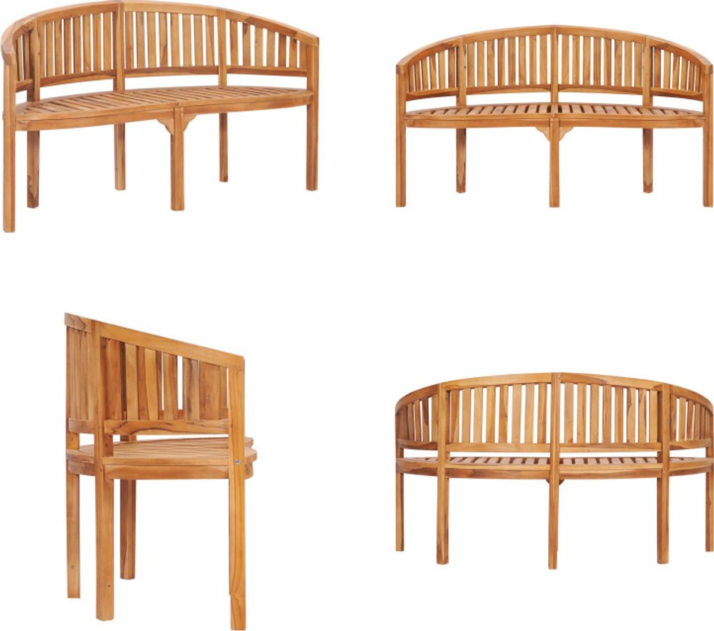 vidaXL Bananenbank 151 cm Massivholz Teak - Gartenbank - Gartenbänke - Terassenbank - Terassenbänke
