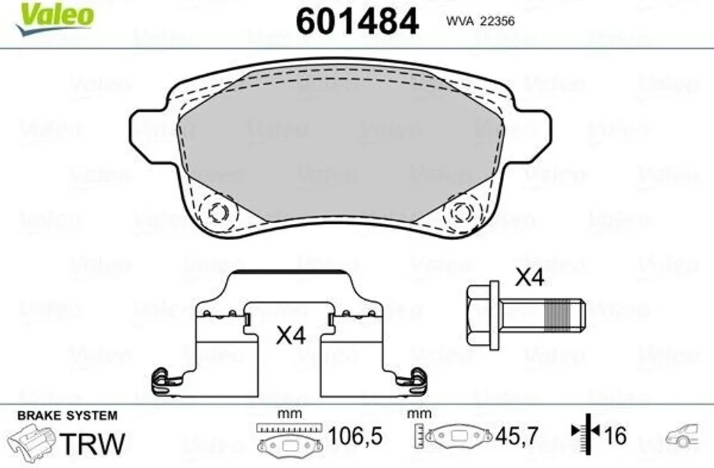 Plaquettes de frein arrière VALEO 601484 pour Megane IV et Scenic IV