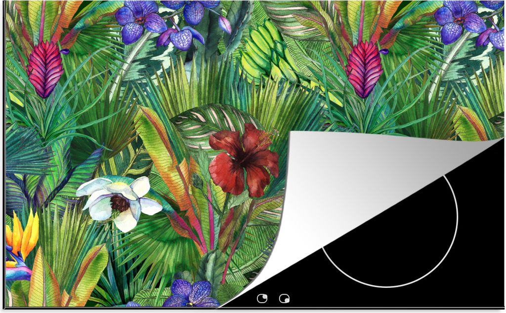 KitchenYeah Herdabdeckplatte Regenbogen - Flora - Dschungel - Muster , 76x51cm, Küche Deko, Glaskeramikfeld Herdabdeckung, Abdeckplatte fùr Koc...