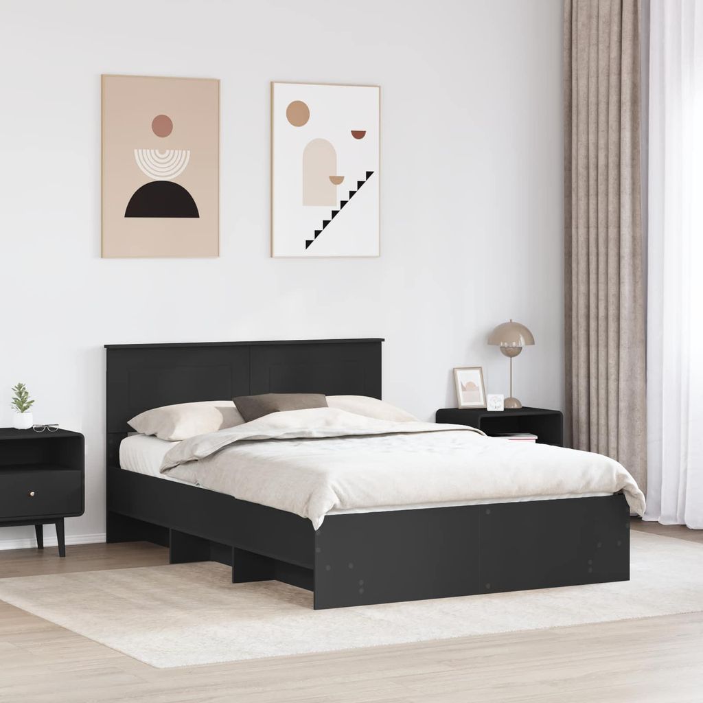 Cloris Designermöbel Bettrahmen mit Kopfteil Schwarz 150 x 200cm Holzwerkstoff - 2026Neu657857 - Klassische BettenJugendbett Tagesbett