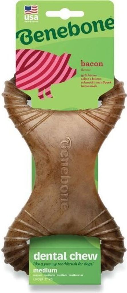 Benebone – Dentales Kauspielzeug für erwachsene Hunde, Größe M, Speckgeschmack
