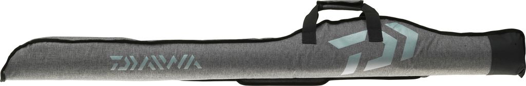 A long, padded fishing rod sleeve with handles and a logo.