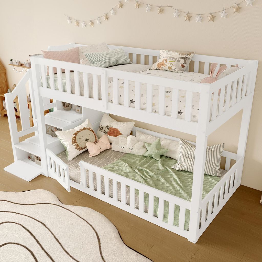 OKWISH Lit Superposé 90x200 cm avec Échelle et Rangement - Image du produit 