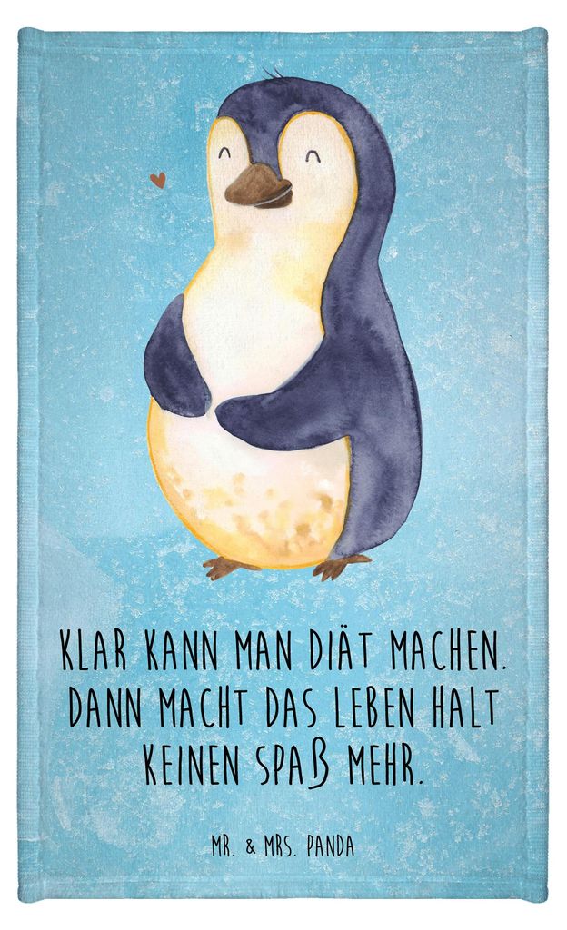 Mr. & Mrs. Panda Handtuch Pinguin Diät - Eisblau - Geschenk, Kleines, Gewicht, Klein, Gästehandtuch 30x50, Frotteetuch, Abnehmen, Gästetuch