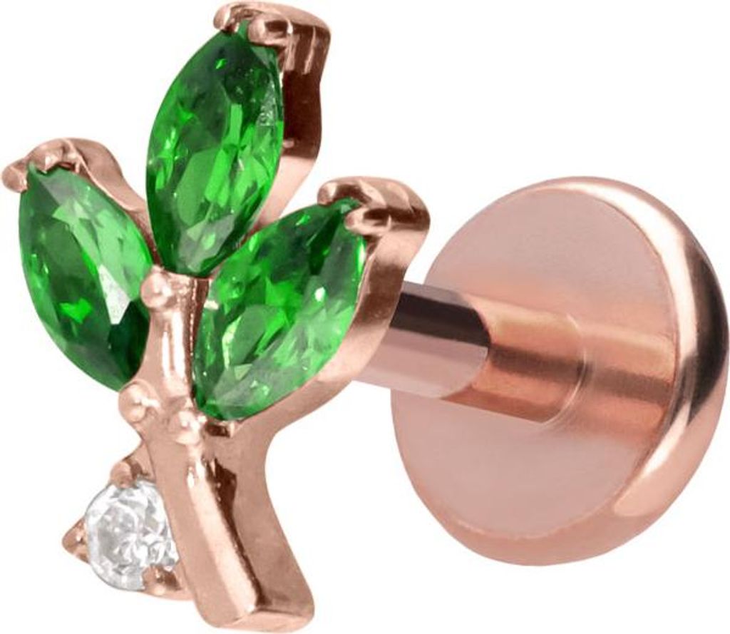 Ohrpiercing, Nasenpiercing Titan Labret mit Push Fit KRISTALLZWEIG RoséGold Stablänge: 5mm | Stabstärke: 1mm