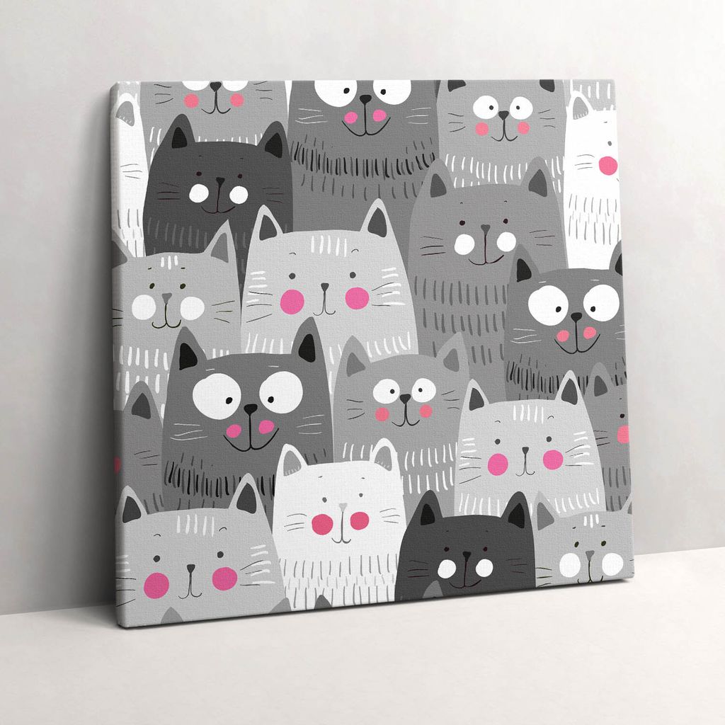 Seamless pattern with cats – Leinwandbild Wandbild – 60x60 cm – Leinwandbilder – Wandbilder – Schlafzimmer – Flur