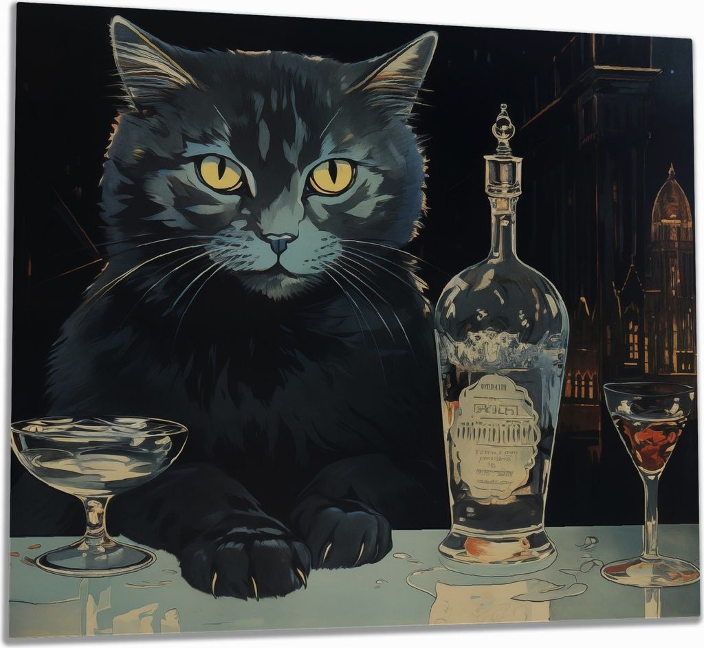 Wallario Herdabdeckplatte aus Glas, Größe 60 x 52 cm 1-teilig, Motiv Katze an der Bar