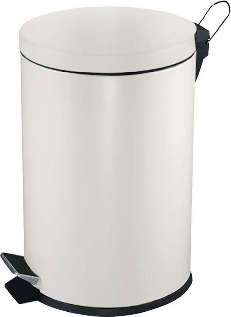 Runder Tretabfallsammler mit herausnehmbaren Kunststoff-Inneneimer | 5 Liter, HxBxT 28,4x24,5x20cm | Weiß