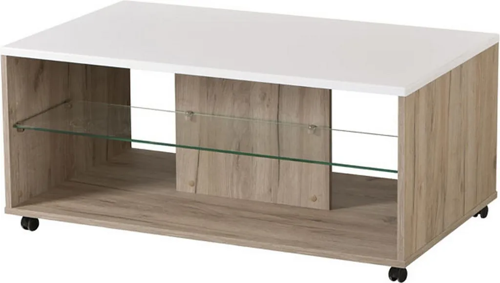 Table Basse à Roulettes Blanche Giussano 101cm pour un Salon Polyvalent
