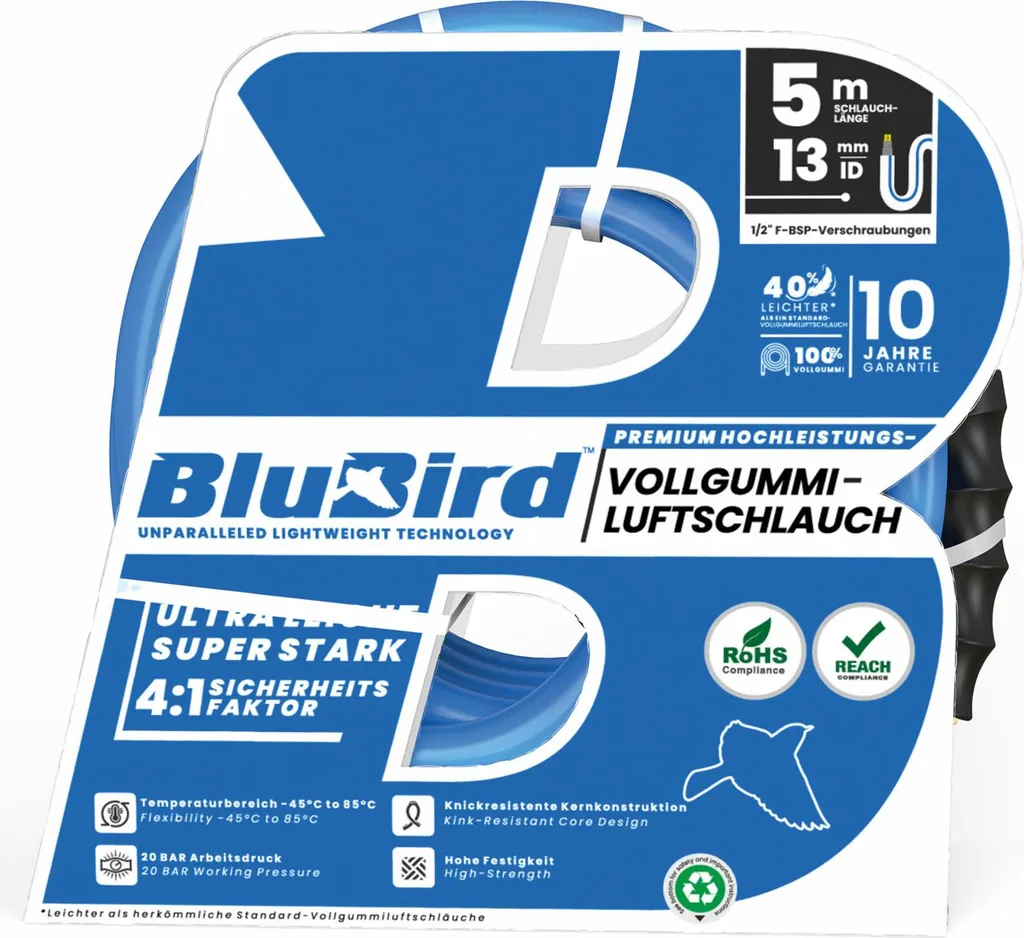 Riegler BluBird Set Tubi 5m Ø20x13: Fissaggio Rapido per Aria Compressa