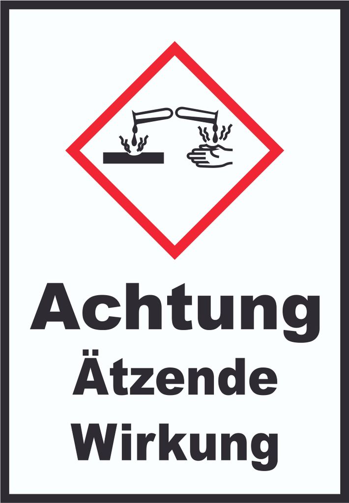 Schild Ätzende Wirkung Ätzwirkung hochkant A1 Rückseite selbstklebend