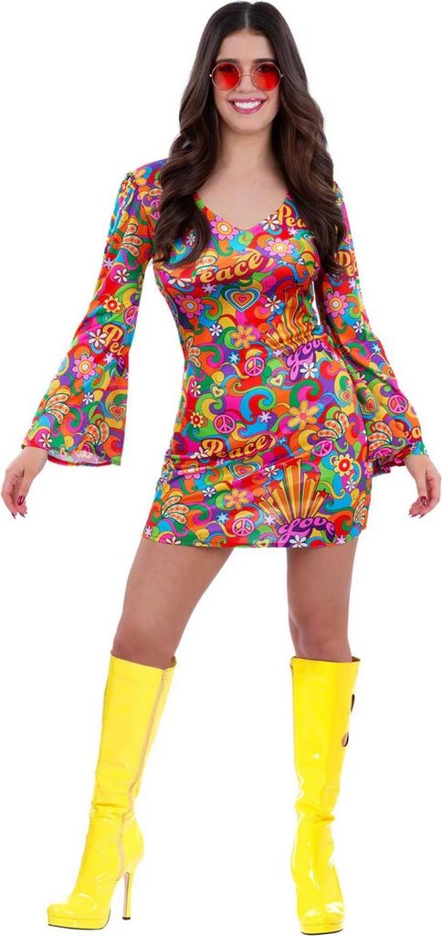 Smiffys - "60s Rainbow Peace" Hippie-Kostüm für Damen SM3467 (46-48 EU) (Bunt)