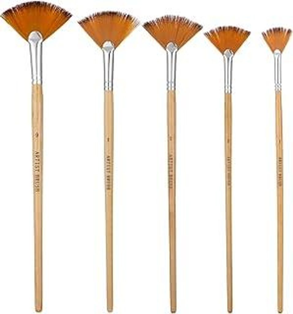 Lnngub 5 Stück Malen Pinsel Set, 5 Größen Nylon Fächerpinsel mit Langer Holzgriff Künstlerpinsel MalenPinsel Set zum Malen für Acrylmalerei, ...