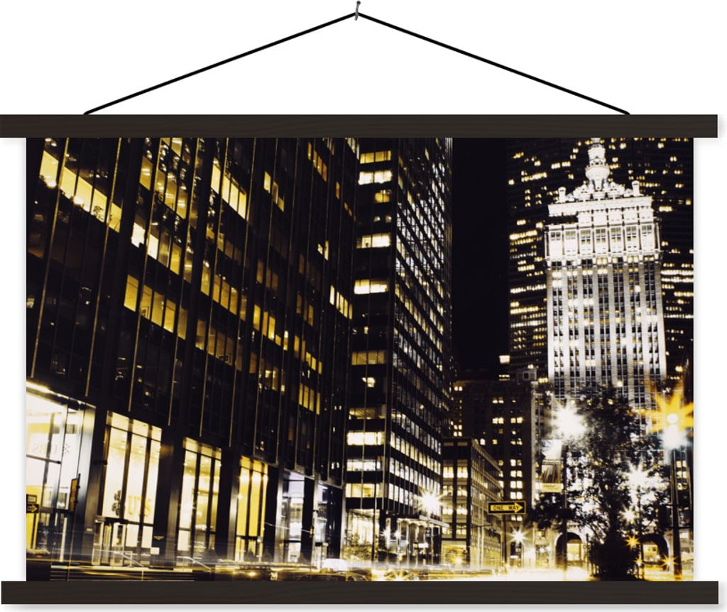 MuchoWow Textilposter New York - Lampe - Nacht 150x100 cm mit schwarzem Rahmen - Schlafzimmer