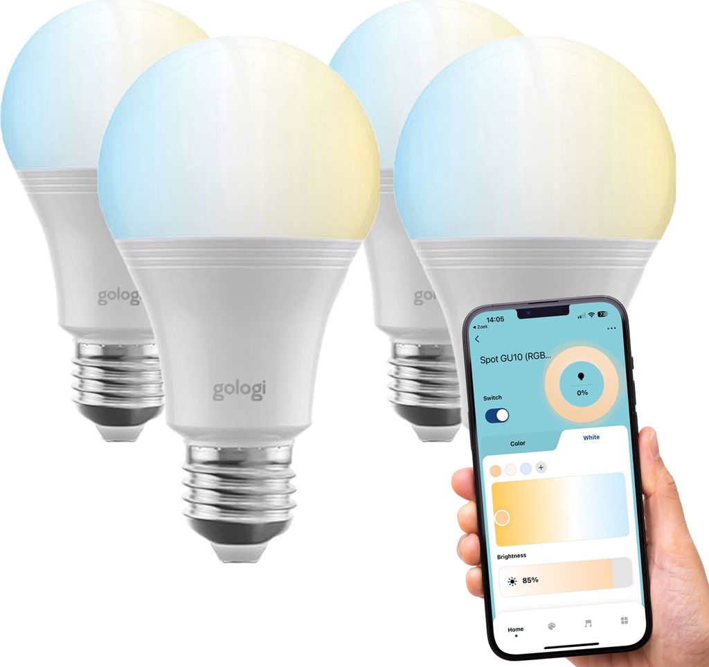Gologi Smart Glühbirnen E27 4er Set - Intelligente WiFi-Beleuchtung - Dimmbar - CCT - Steuerung über mobile App - 800 Lumen - Umgebungsbeleuchtung