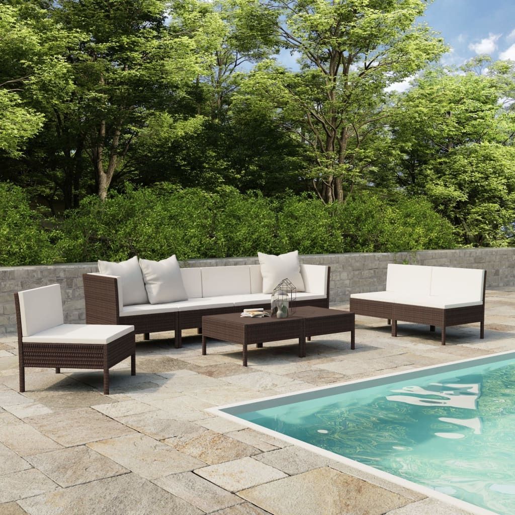 "Rabatt" 9-tlg. Garten-Lounge-Set - Wetterfestes Sitzgruppe - für 8 Personen - mit Auflagen Poly Rattan Braun - Lounge-Dining set CC2467