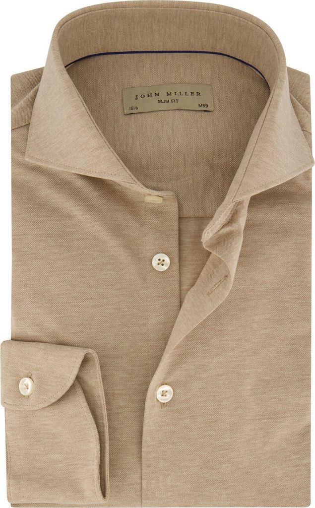John Miller beiges Hemd Slim Fit melierte Baumwolle