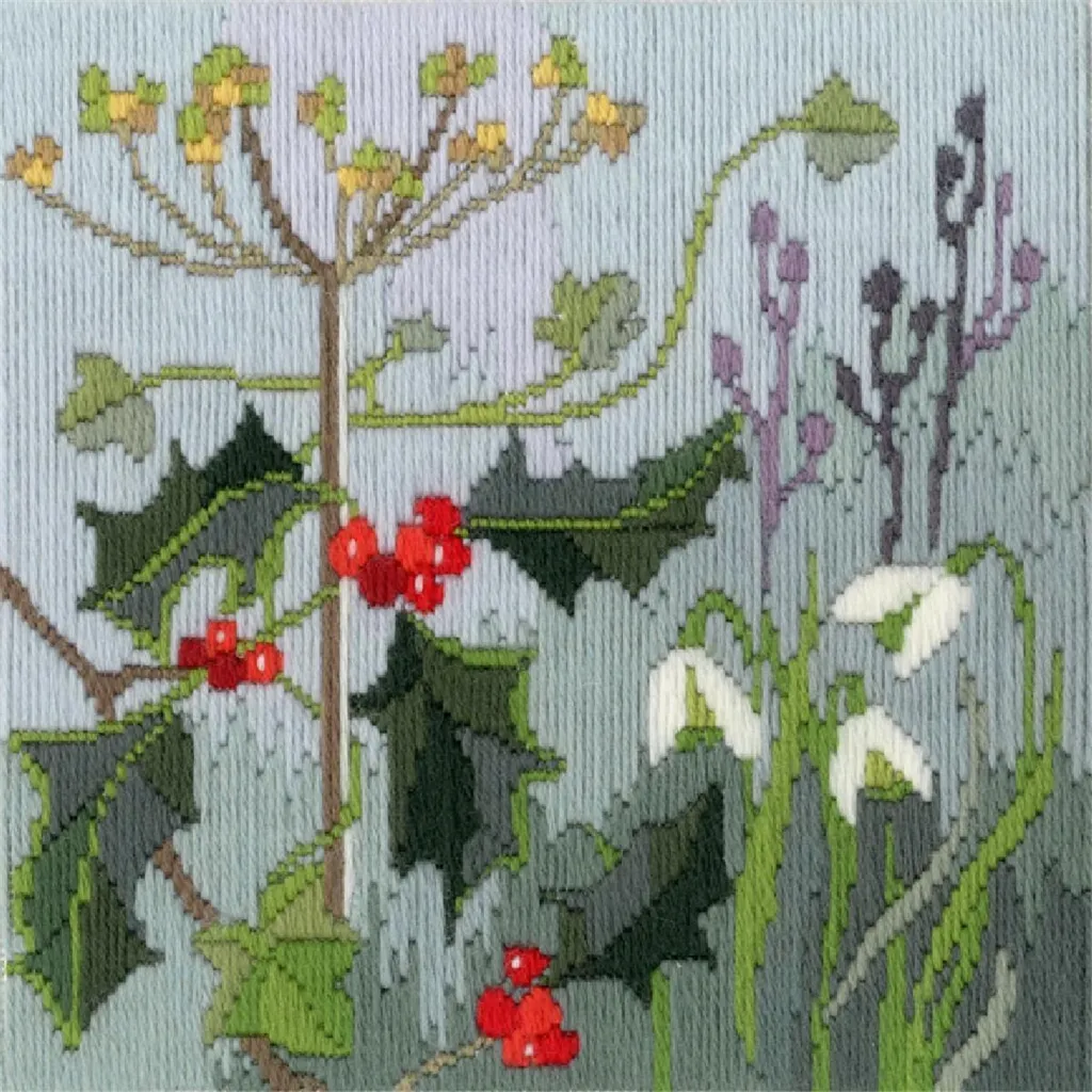 Kit broderie Points Longs Bothy Threads paysage hivernal bleu 20x20cm