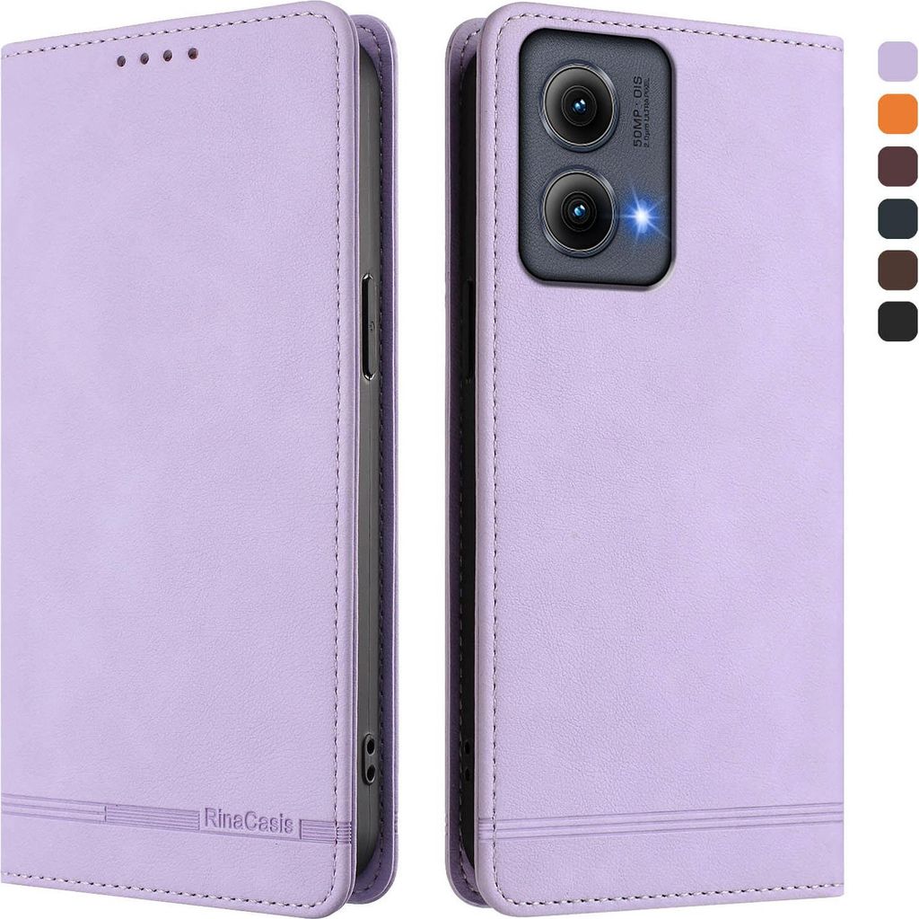Hülle für Motorola Edge 2024, Retro Kunstleder Ständer Klapphülle mit Kartenfächer und Magnetische Violett