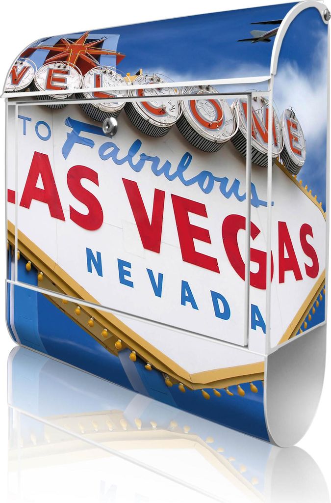 banjado Design Briefkasten Stahl weiß mit Zeitungsfach pulverbeschichtet "Las Vegas" 38x46x12,5cm & 2 Schlüssel - Postkasten A4 Einwurf inkl. Mon...