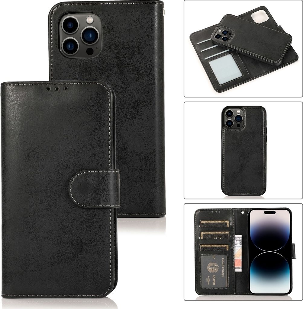 Mobigear Wallet iPhone 15 Pro Hülle Abnehmbare 2in1 Klapphülle Geldbörse - Schwarz