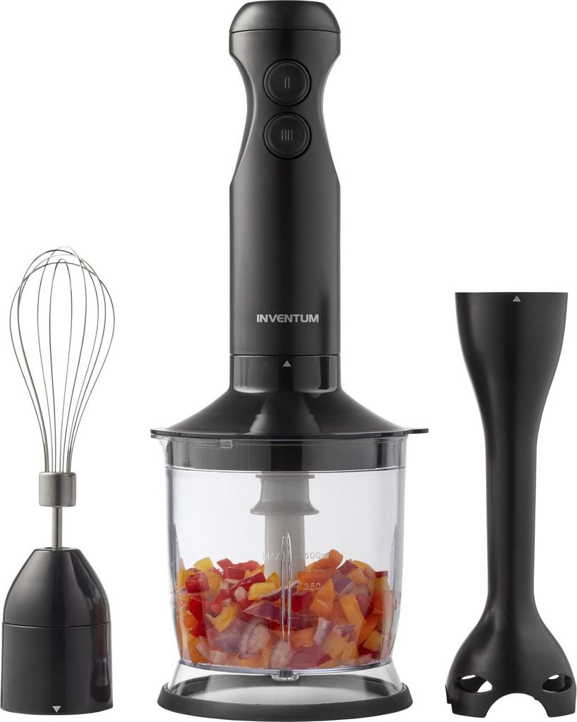 Inventum Stabmixer-Set schwarz 350 Watt MX350B mit Schneebesen und Zerkleinerer