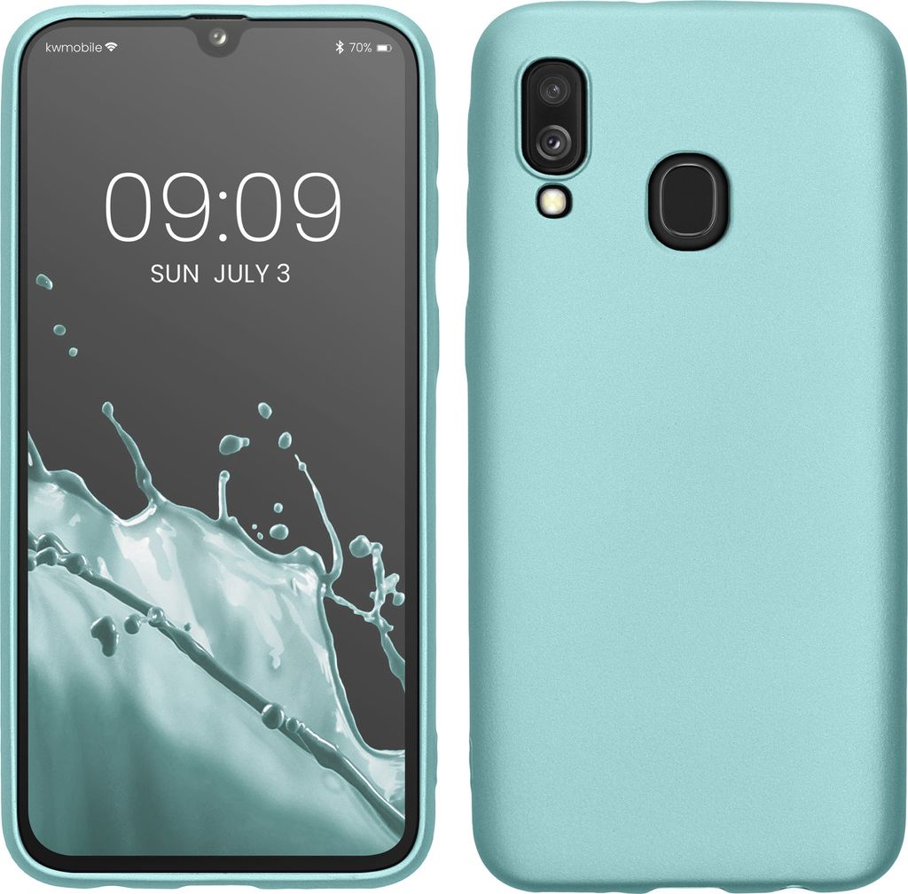 kwmobile Case kompatibel mit Samsung Galaxy A40 Hülle - Schutzhülle aus Silikon metallisch schimmernd - Handyhülle Metallic Mintgrün