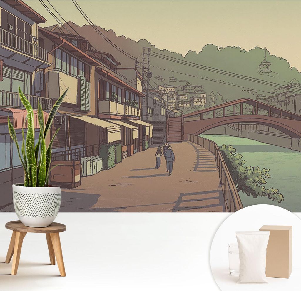 Fototapete - 208x146 cm - Tapete - Wandtapete - Wandbilder - Dekofolie - Tapete Folie - Wand - Dekoration - Wohnzimmer - Pastellfarbene Landschaft