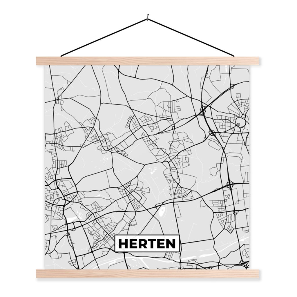MuchoWow Textilposter Karte - Stadtplan - Deutschland - Hirsch - Karte 60x60 cm mit holzfarbenen Rahmen - Wanddekoration