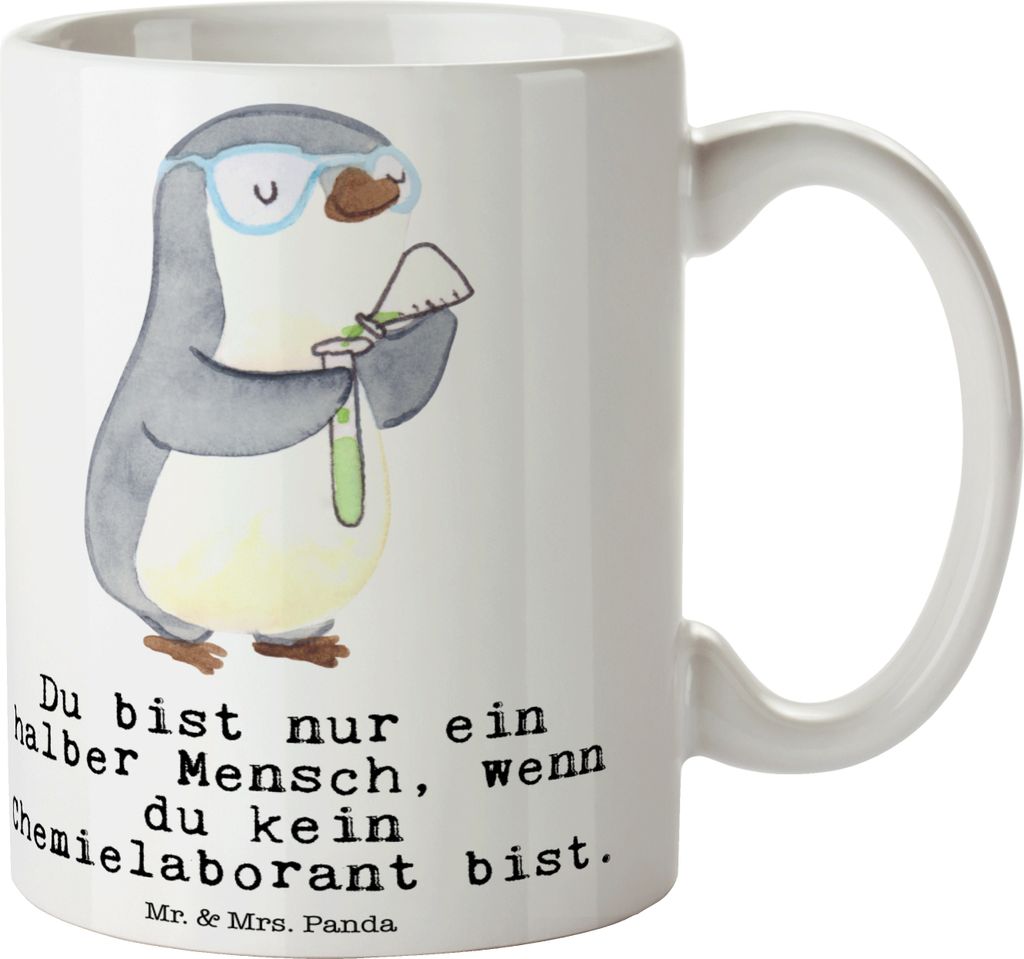 Mr. & Mrs. Panda Tasse Chemielaborant Herz - Weiß - Geschenk, Kaffeebecher, Teetasse, Keramiktasse, Kaffeetasse, Wissenschaftler, Studium, Forschu...