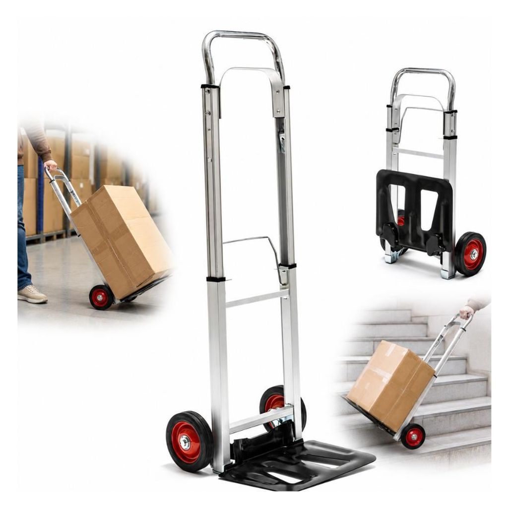Bauhus Transportkarre Faltbar 90 kg Aluminium Sackkarre mit Teleskopgriff und 150 mm Rädern