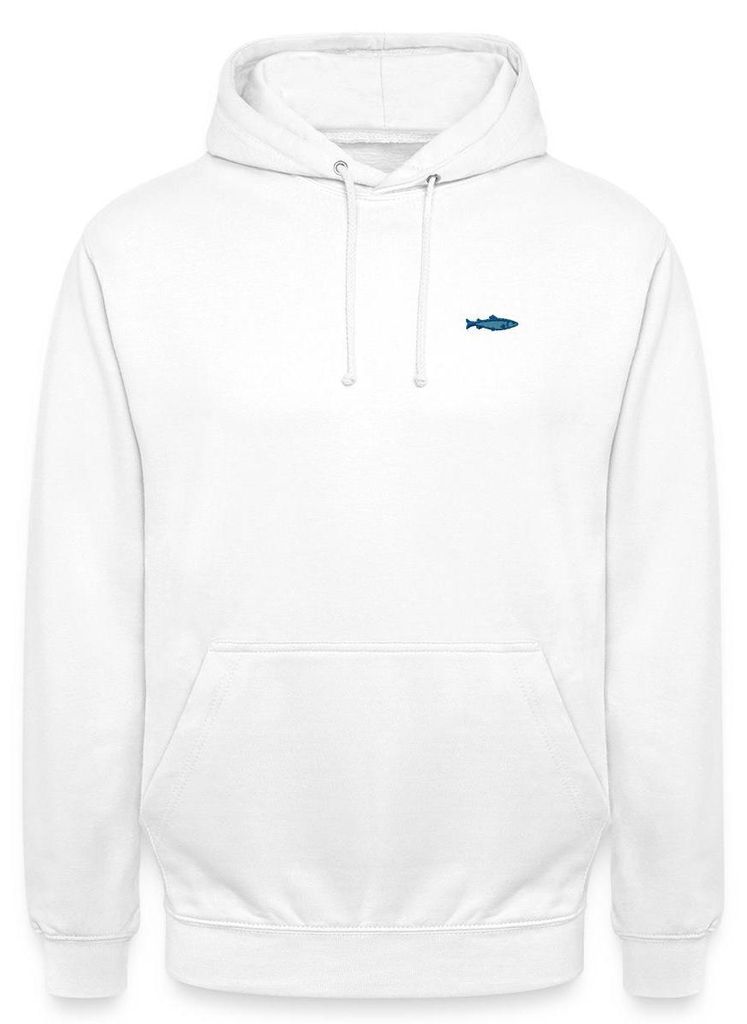 Spreadshirt Bestickte Forelle Uni Hoodie, S, Weiß