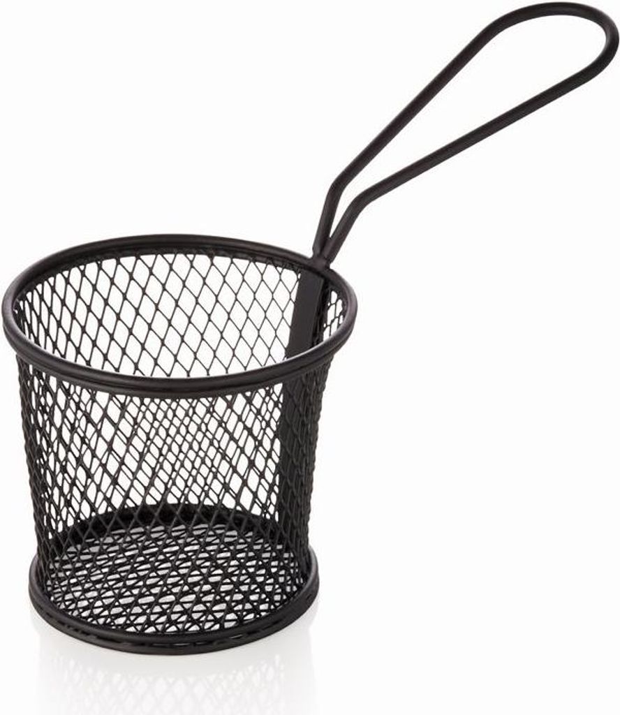 10x Servier- und Frittierkorb, Ø 9,5 cm, Höhe 8,5 cm, schwarz pulverbeschichtet, Chromnickelstahl