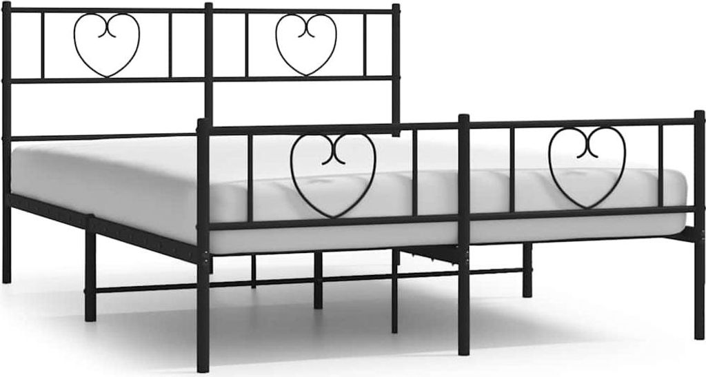 vidaXL Bettgestell mit Kopf- und Fußteil Metall Schwarz 135x190 cm