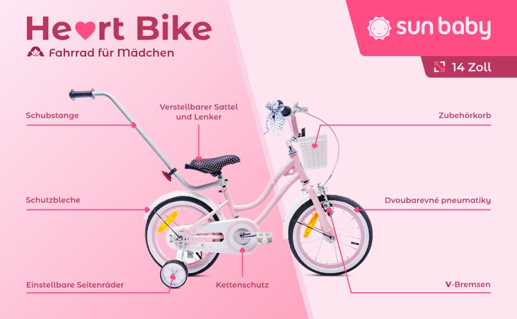 Mädchen fahrrad 14 Zoll Glocke Zusatzräder Schubstange Produktbild 5