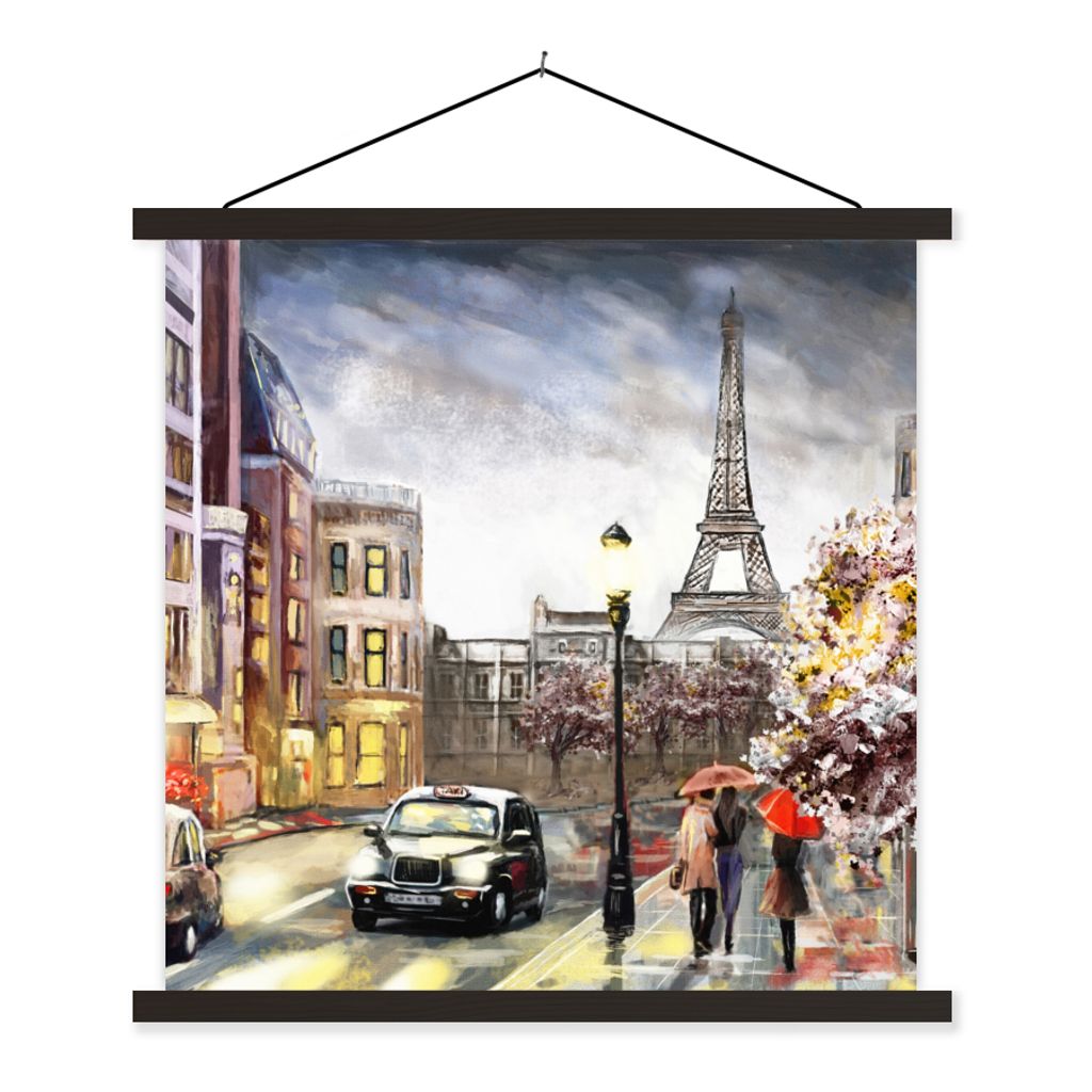 MuchoWow Textilposter Gemälde - Paris - Frankreich - Öl 60x60 cm mit schwarzem Rahmen - Posteraufhänger