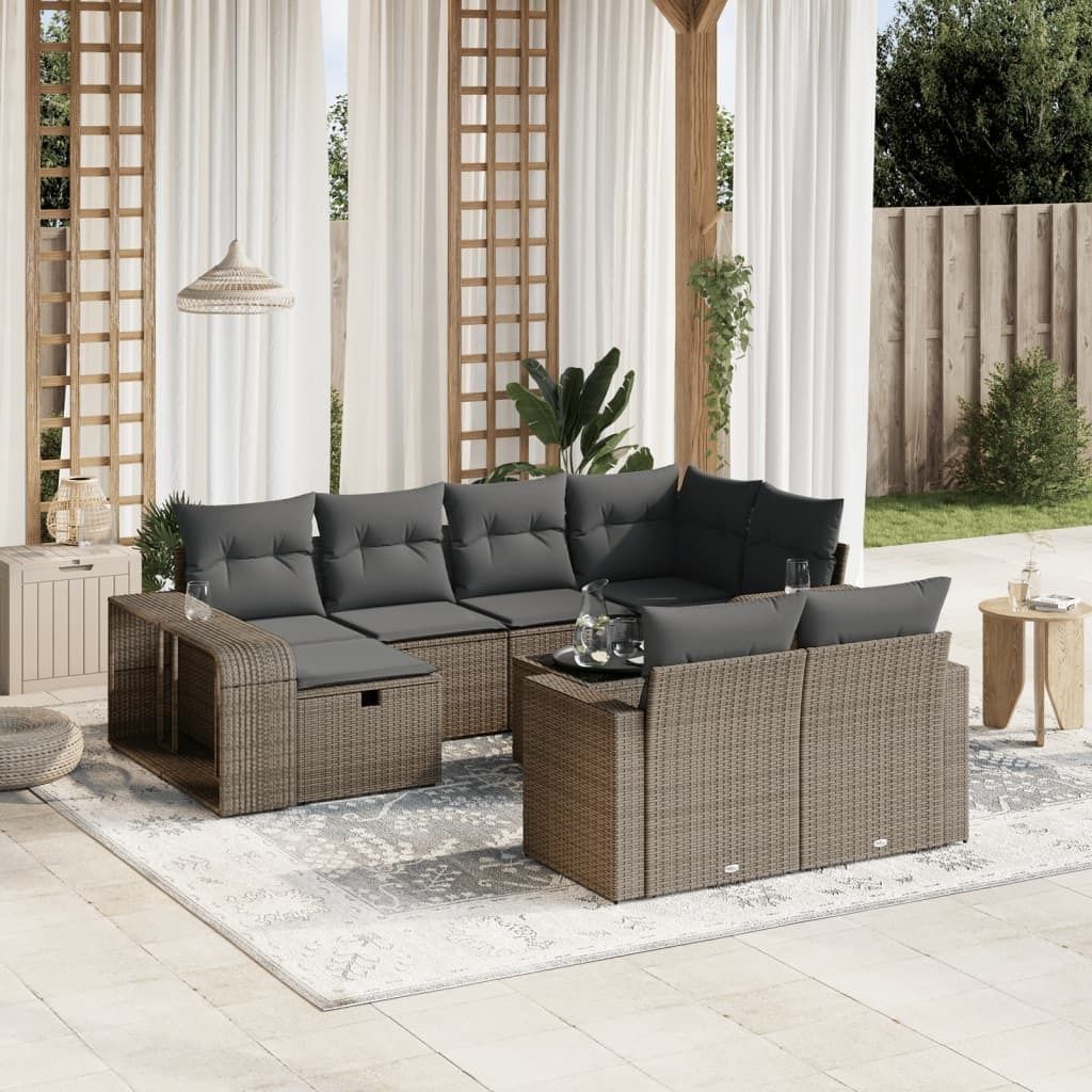 Industrie-Stil 11-tlg. Garten-Sofagarnitur Sofa Set mit Kissen Hellgrau Poly Rattan Terrassenmöbel2024 cloris