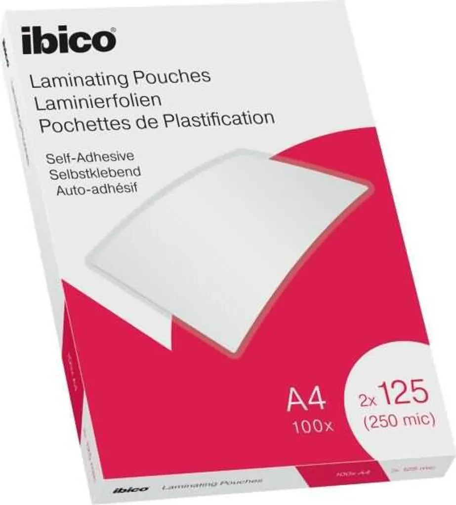 Pochettes à plastifier autocollantes A4 125µ incolores - 100 pcs