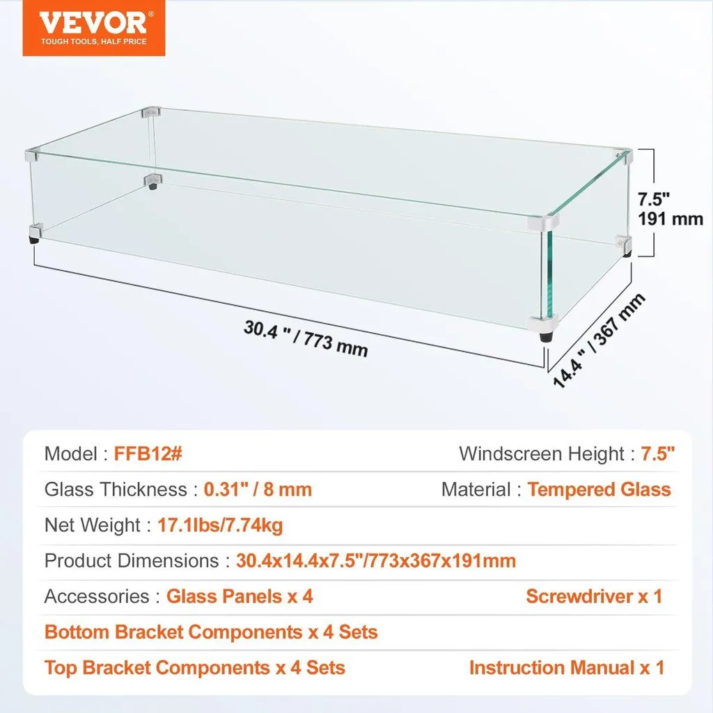 Protection vent pour table de feu rectangulaire, kit complet 77cm - 7