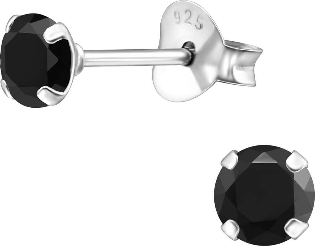 Ohrringe Ohrstecker 925 Sterling Silber mit Zirkonia 4mm in verschiedenen Farben Farbe - Schwarz