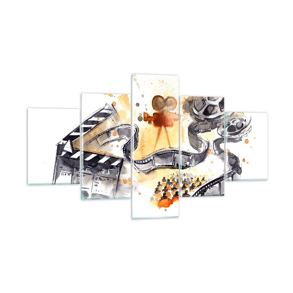 Bilder auf glas - Film Projektor Illustration - 125x70cm - Glasbilder - Wandbilder - Kunstdruck - zum Aufhängen bereit - Wanddekoration aus Glas -...