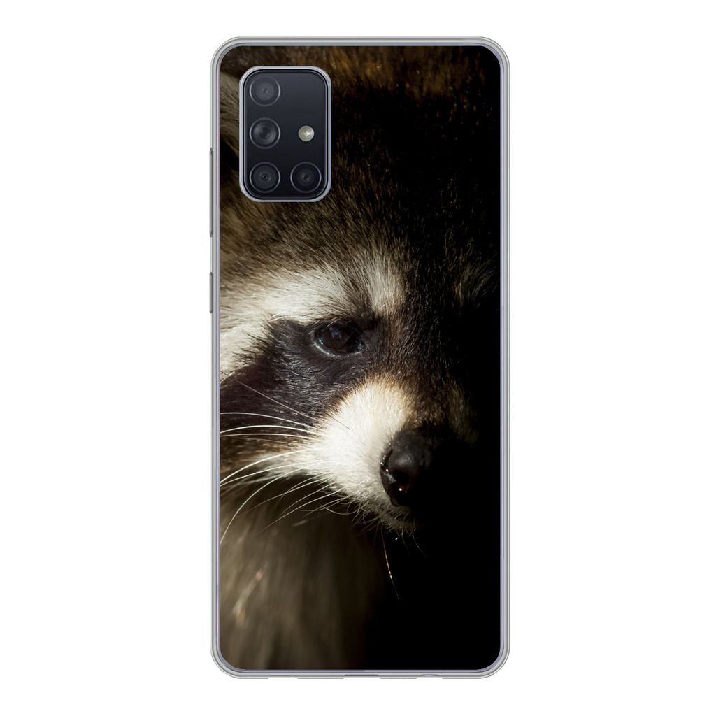 MuchoWow Handyhülle Schutzhülle Hülle für Samsung Galaxy A51 Waschbär - Wilde Tiere - Schwarz Silikon Softcase Handy Hülle - Schutzabdeckung