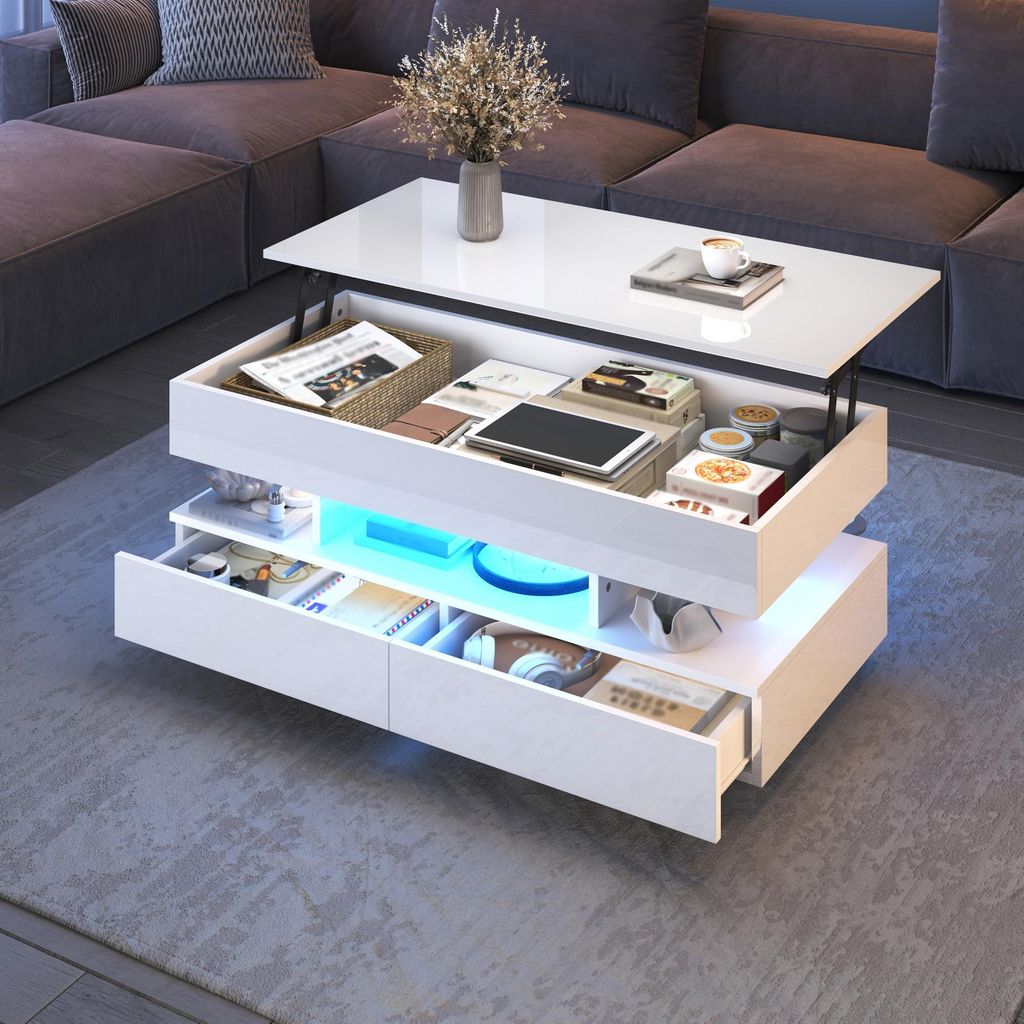 Merax Höhenverstellbarer Couchtisch mit LED, Hochglanz Produktbild 